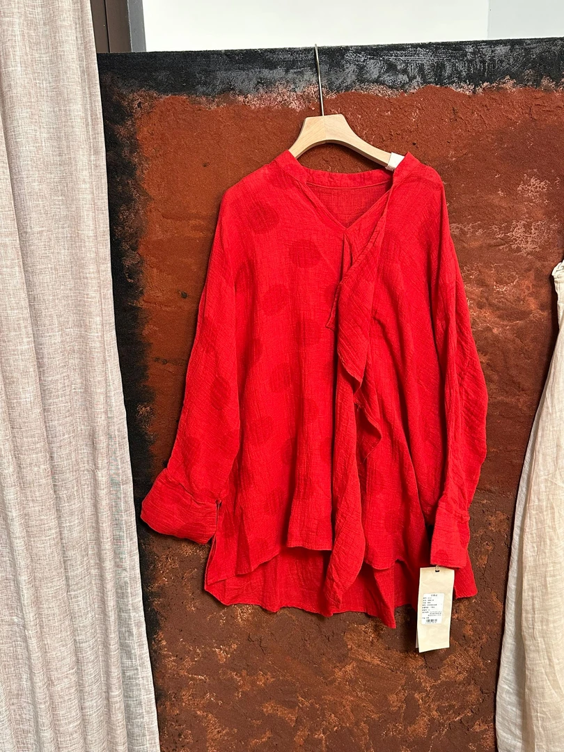 薄款长袖镂空V领纯色衬衫气质时尚百搭公主风胸围150衣长73