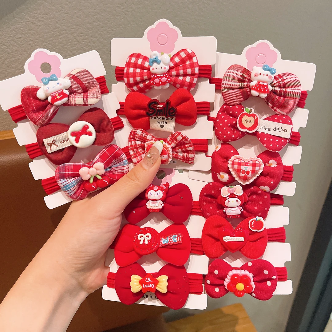 【甜美可爱】红色新年儿童kt猫蝴蝶结布艺发圈可爱扎头不伤发皮筋