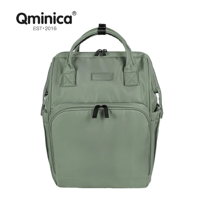 Qminica官方正品多功能妈咪包奶瓶仓双肩包大容量手提时尚防泼水