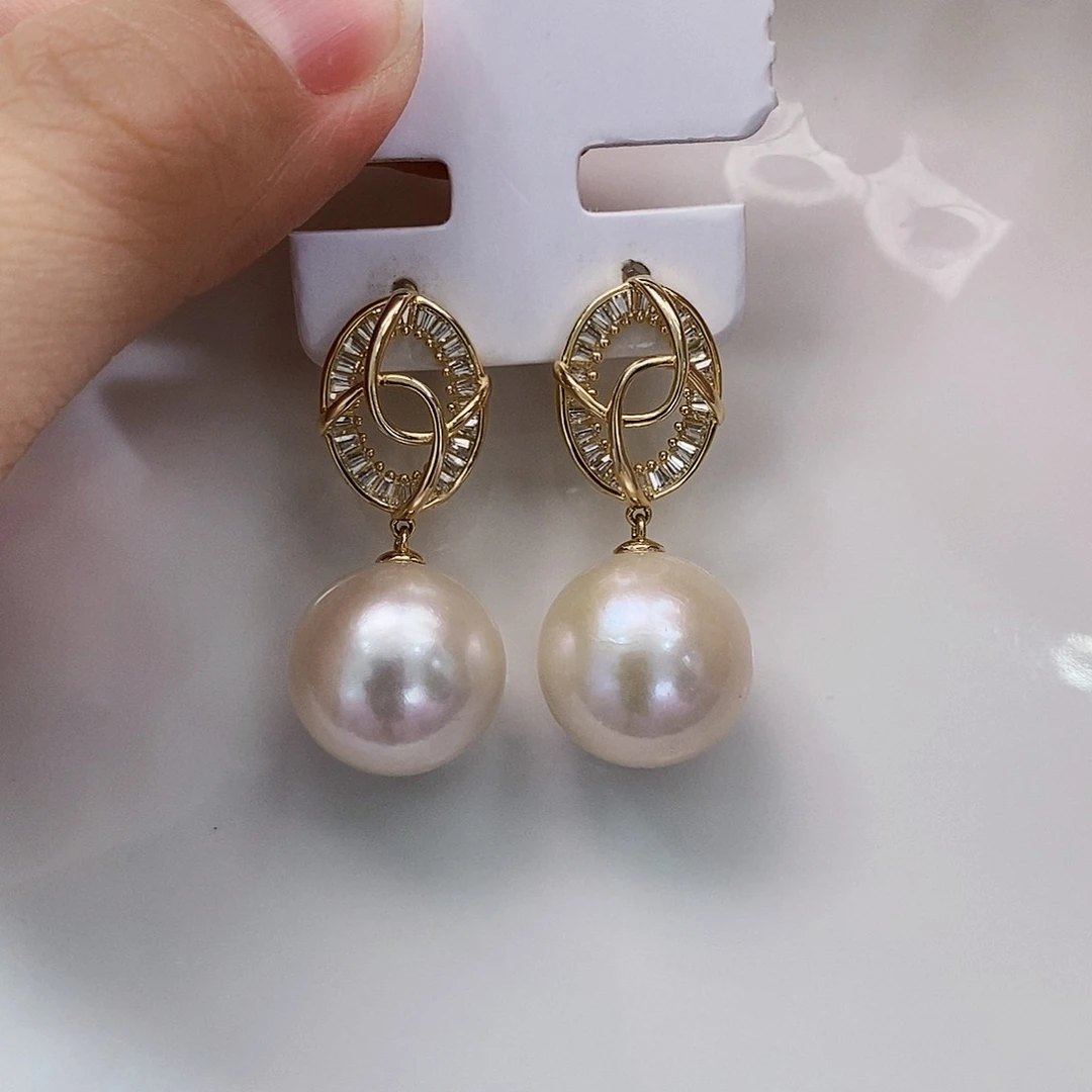 银S925镶嵌正圆稀有大龙珠16mm耳饰淡水珍珠用****5