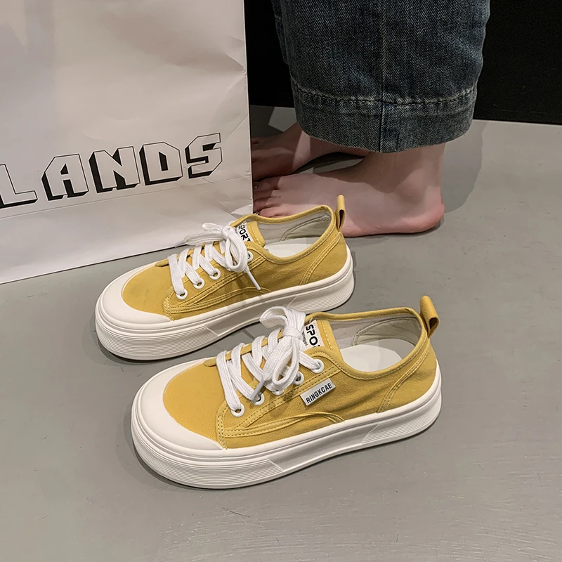 厚底帆布鞋女2025年夏季新款透气百搭学生休闲鞋薄款增高运动板鞋