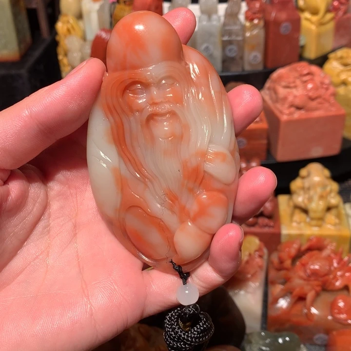 寿山石印石手把件