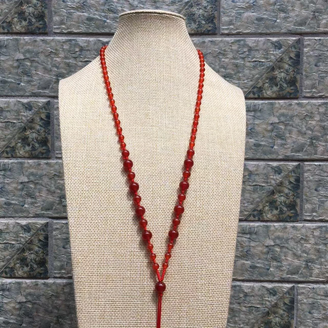 正品红玛瑙长款项链绳男女本命年玉石吊坠挂件配链红色毛衣链挂绳