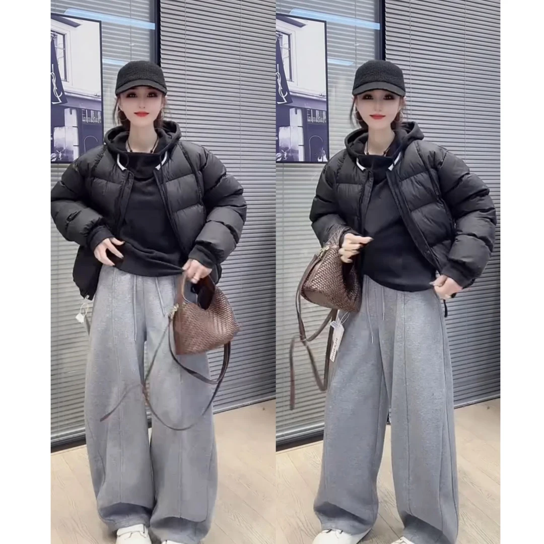 流行一整套2025秋冬新款时尚气质韩版百搭休闲上衣棉服裤子三件套