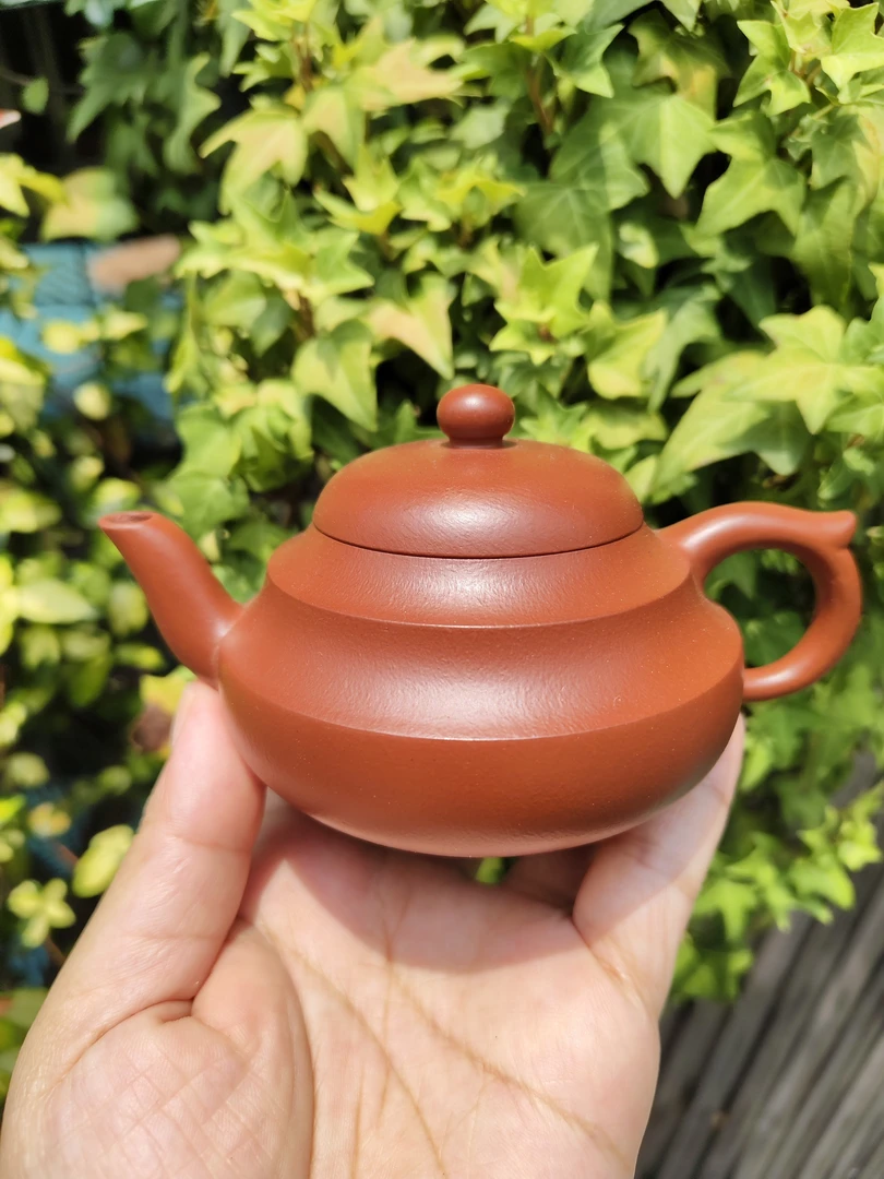 宜兴原矿朱泥千线壶中式茶具内推出水茶壶