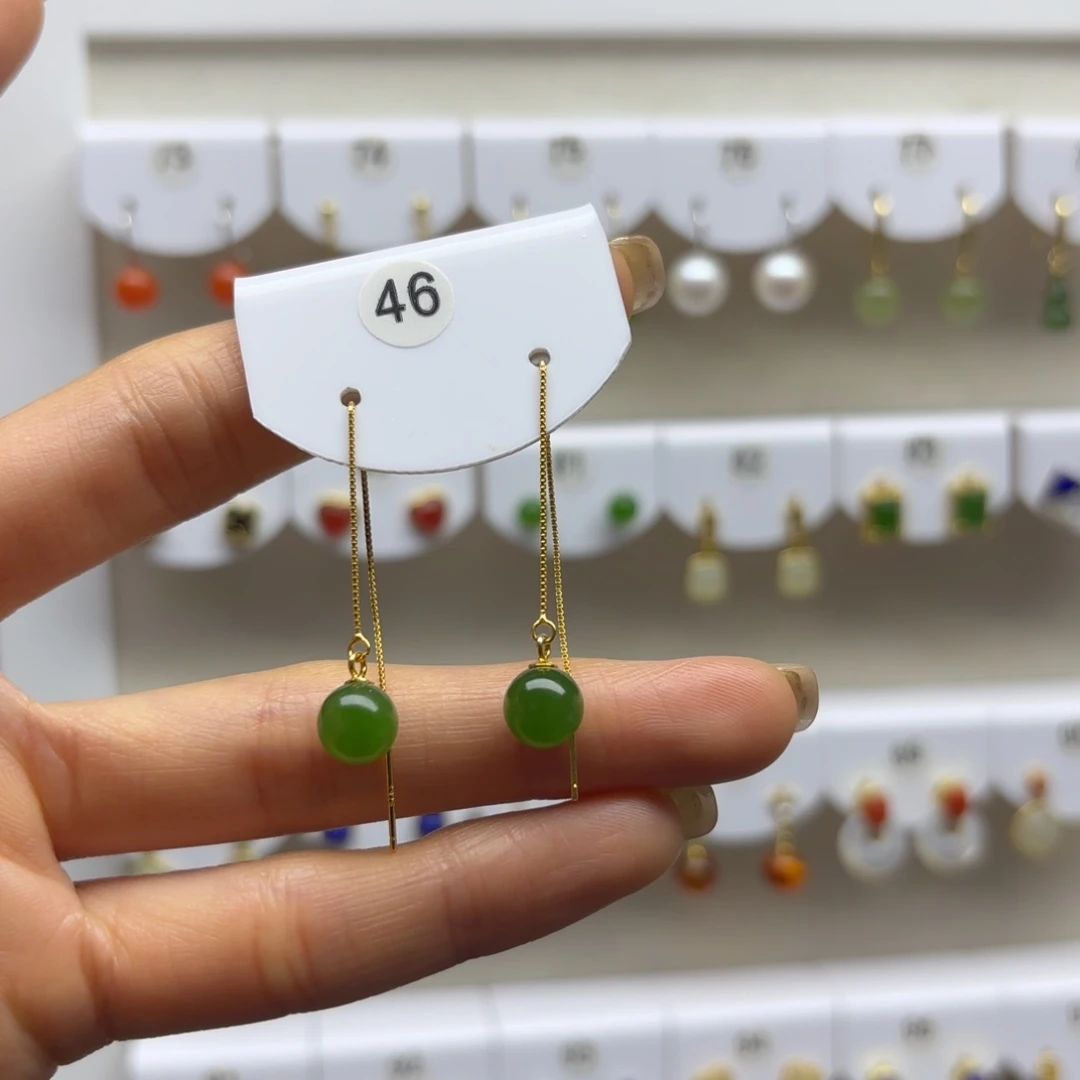 和田玉银S925镶嵌耳饰放漏款