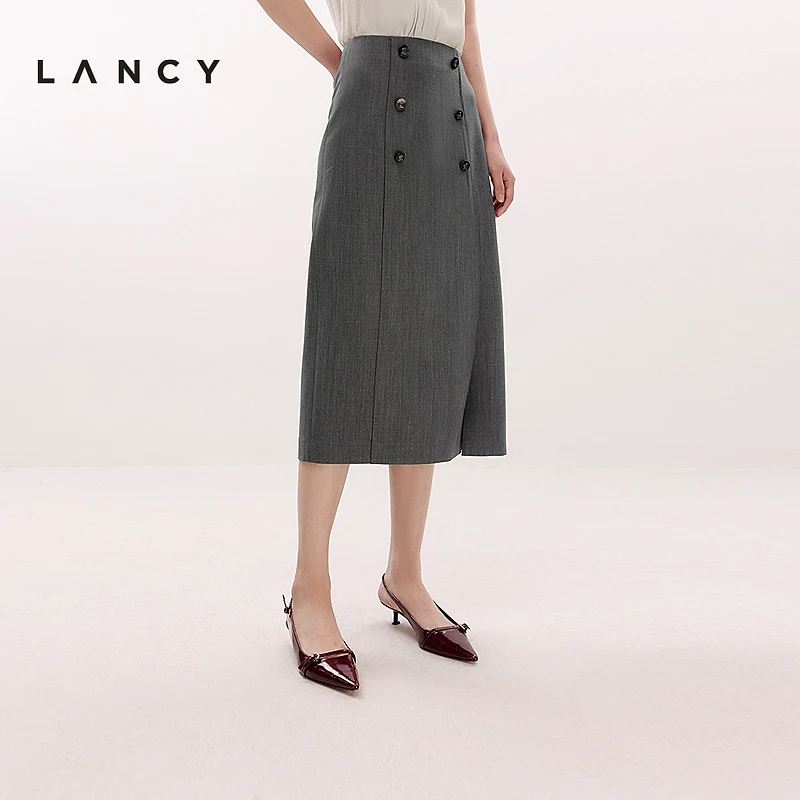 LANCY/朗姿2025夏季新款商务通勤高端高腰直筒中长款西装半身裙