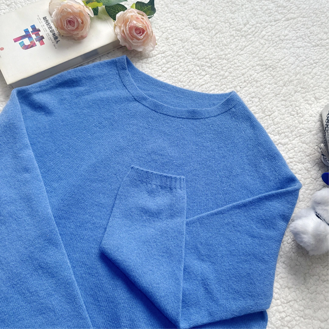 100绵羊毛圆领长袖打底针织衫百搭羊毛衫M024