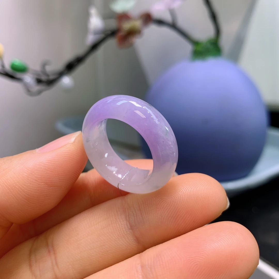 14-15圈口缅甸天然翡翠A货冰紫罗兰戒指203#