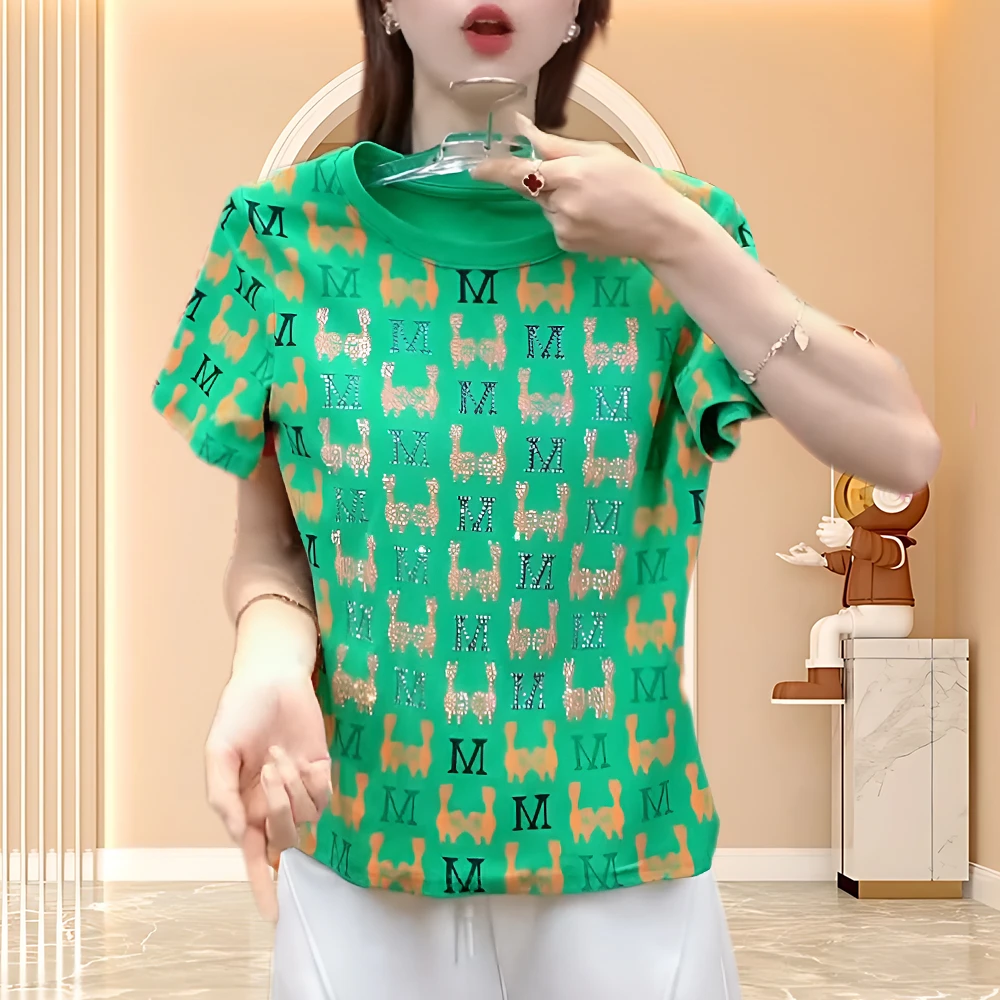 【纯棉】洋气衣服女2025夏季新款个性时髦正肩t恤显瘦女士休闲T恤