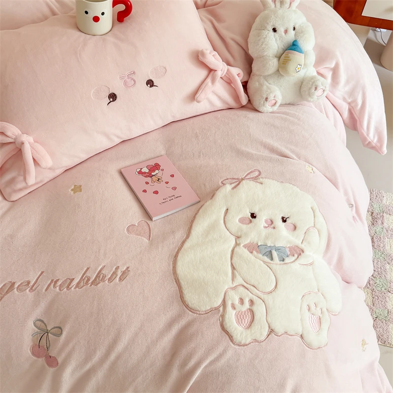 【超级星】牛奶绒四件套贴布绣冬季保暖加厚少女可爱女孩床上用品