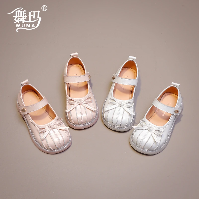 舞玛女童鞋子儿童皮鞋2025新款秋季甜美可爱蝴蝶结公主鞋子538357