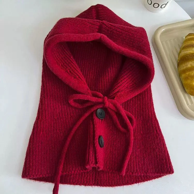 巴拉克拉法帽子女秋冬季针织连帽围脖一体围巾护颈保暖护耳毛线MZ