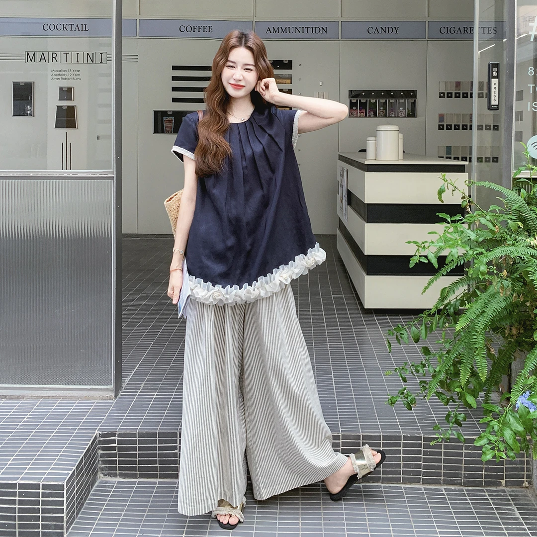 2025夏季新款立体花边无袖背心阔腿裤套装女时尚显瘦宽松两件套女