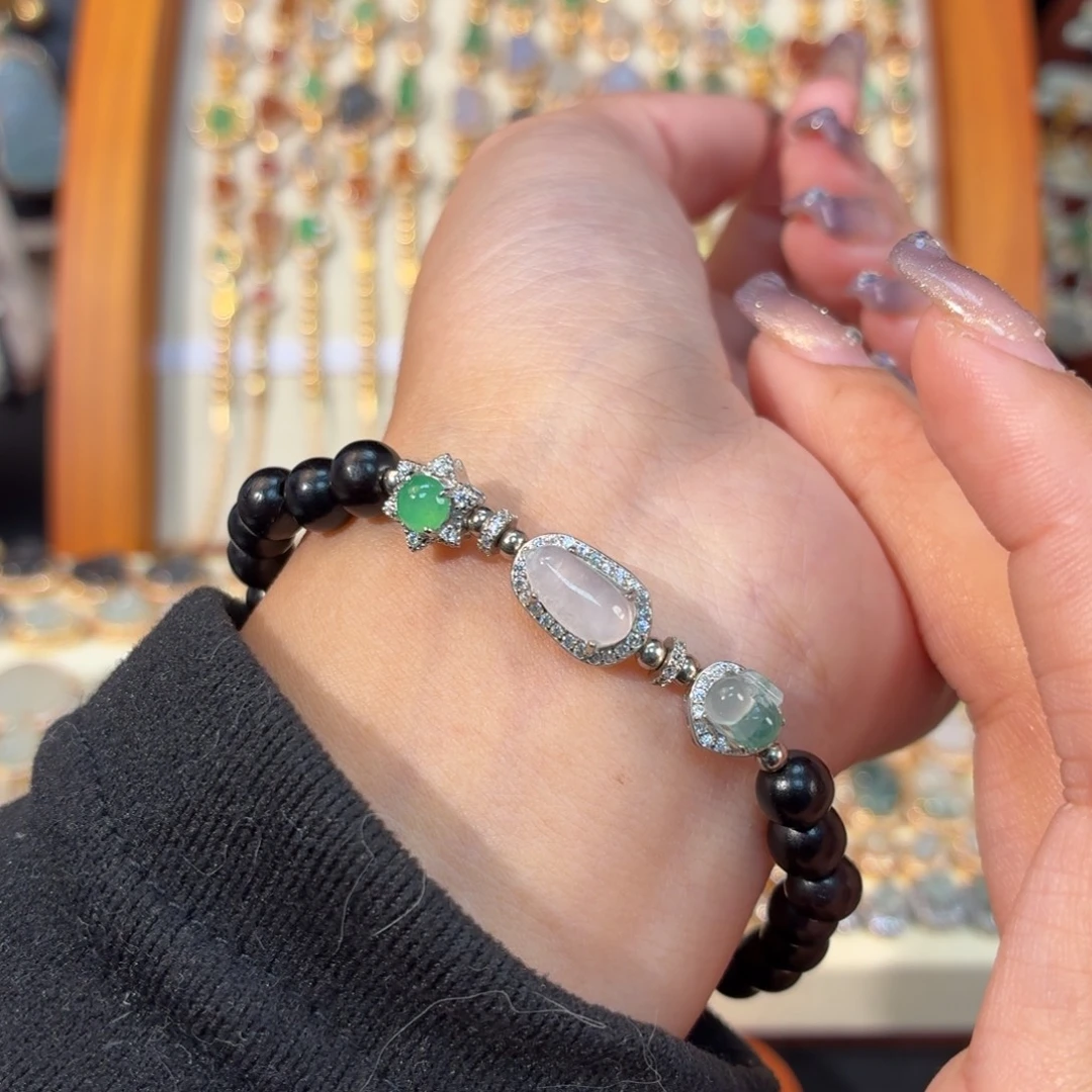 翡翠银S925镶嵌颈饰手串