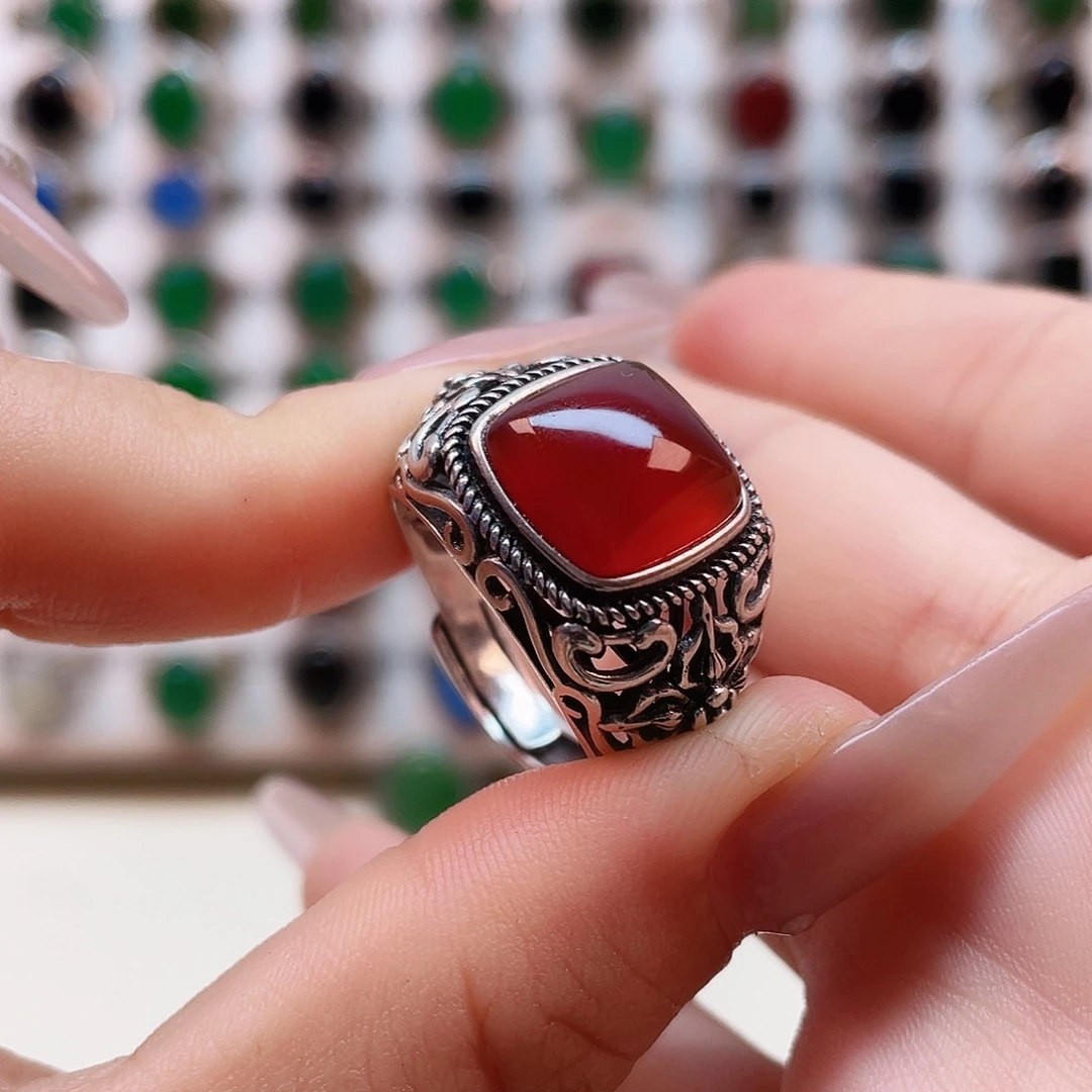 玛瑙/玉髓戒指银S925镶嵌