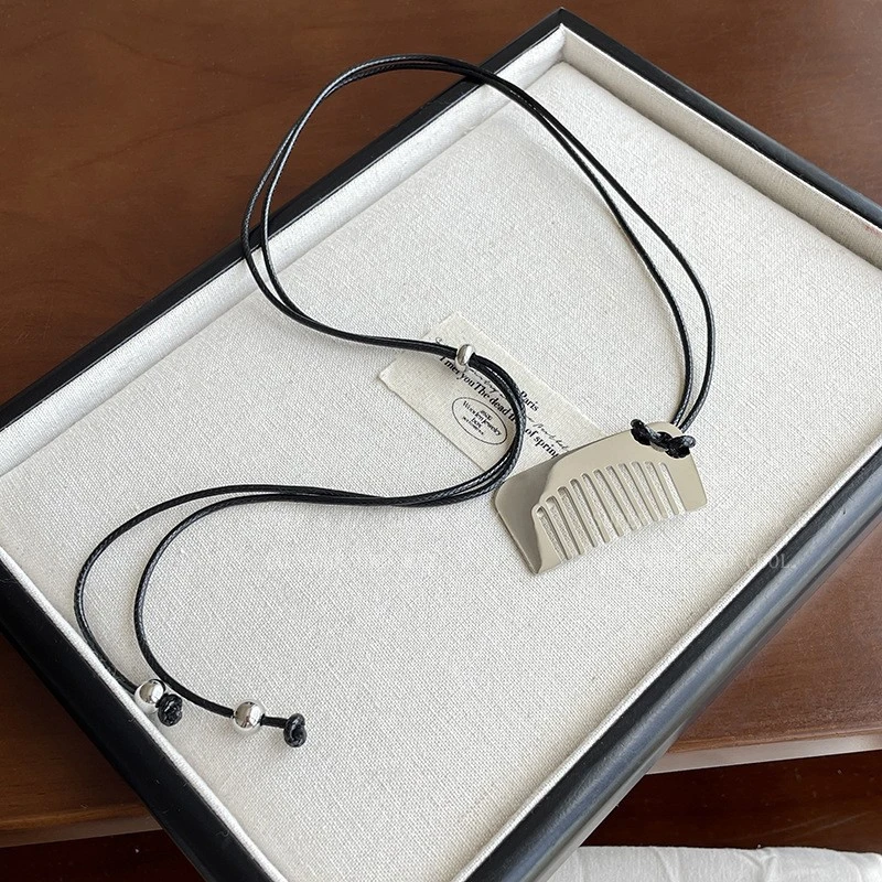 非金属棉绳项链 韩国小众爱心梳子毛衣链