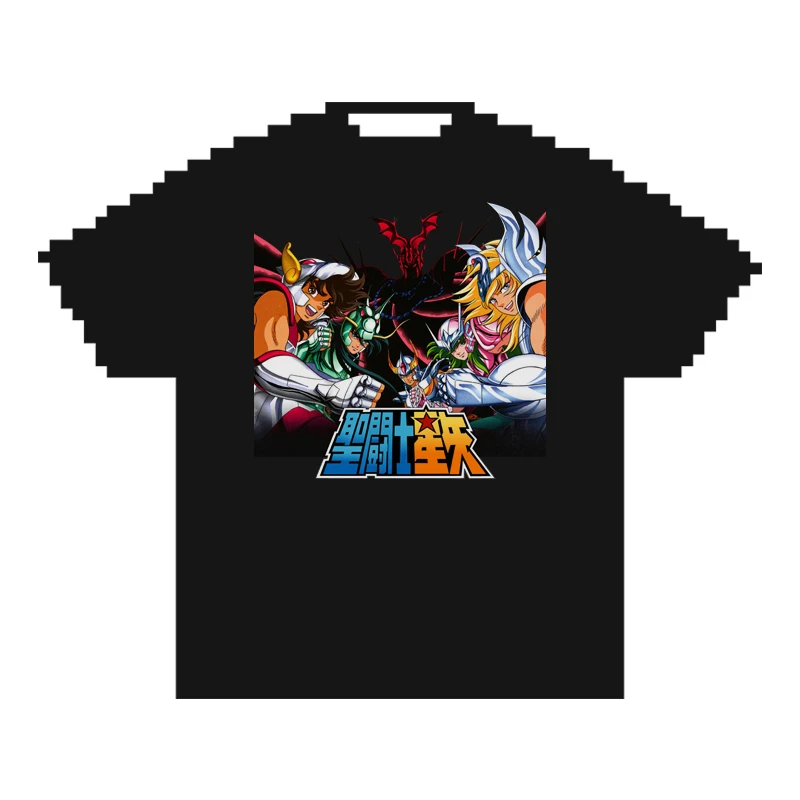 复古动漫《圣斗士星矢》游戏印花T恤夏季大码短袖男女情侣半袖