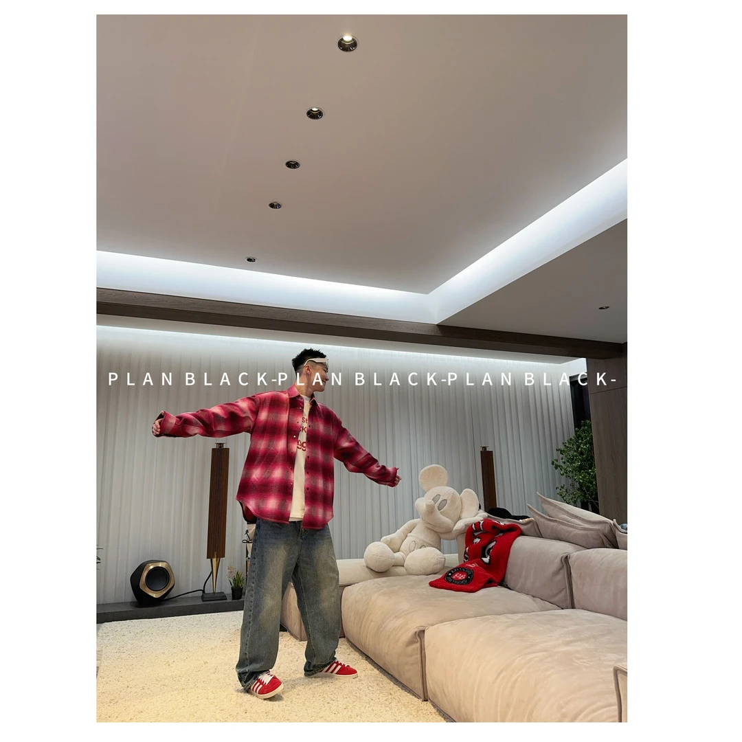 RICH陈发财【渐变格纹】玫粉色的脱颖而出！情侣格子衬衫外搭6682