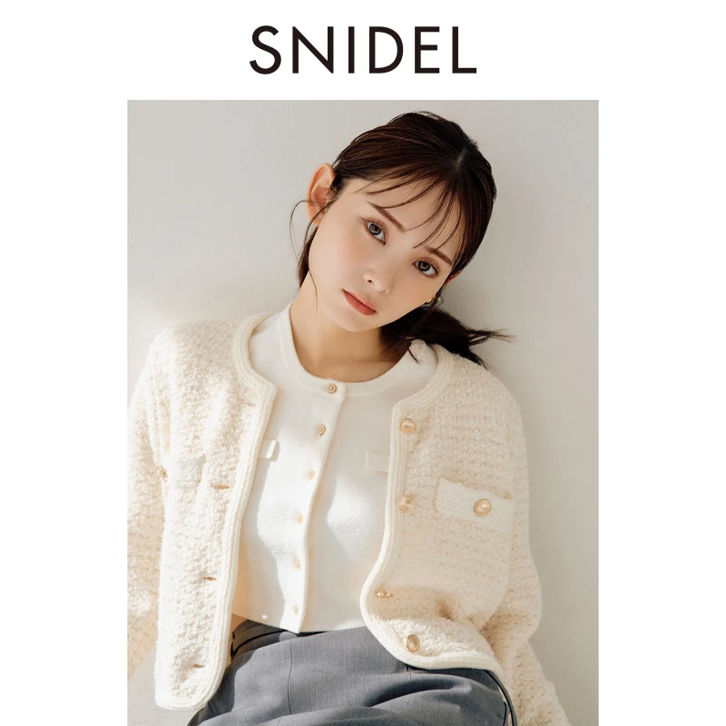 SNIDEL2025春夏新品时尚圆领粗花呢针织开衫小香风外套SWNT251185