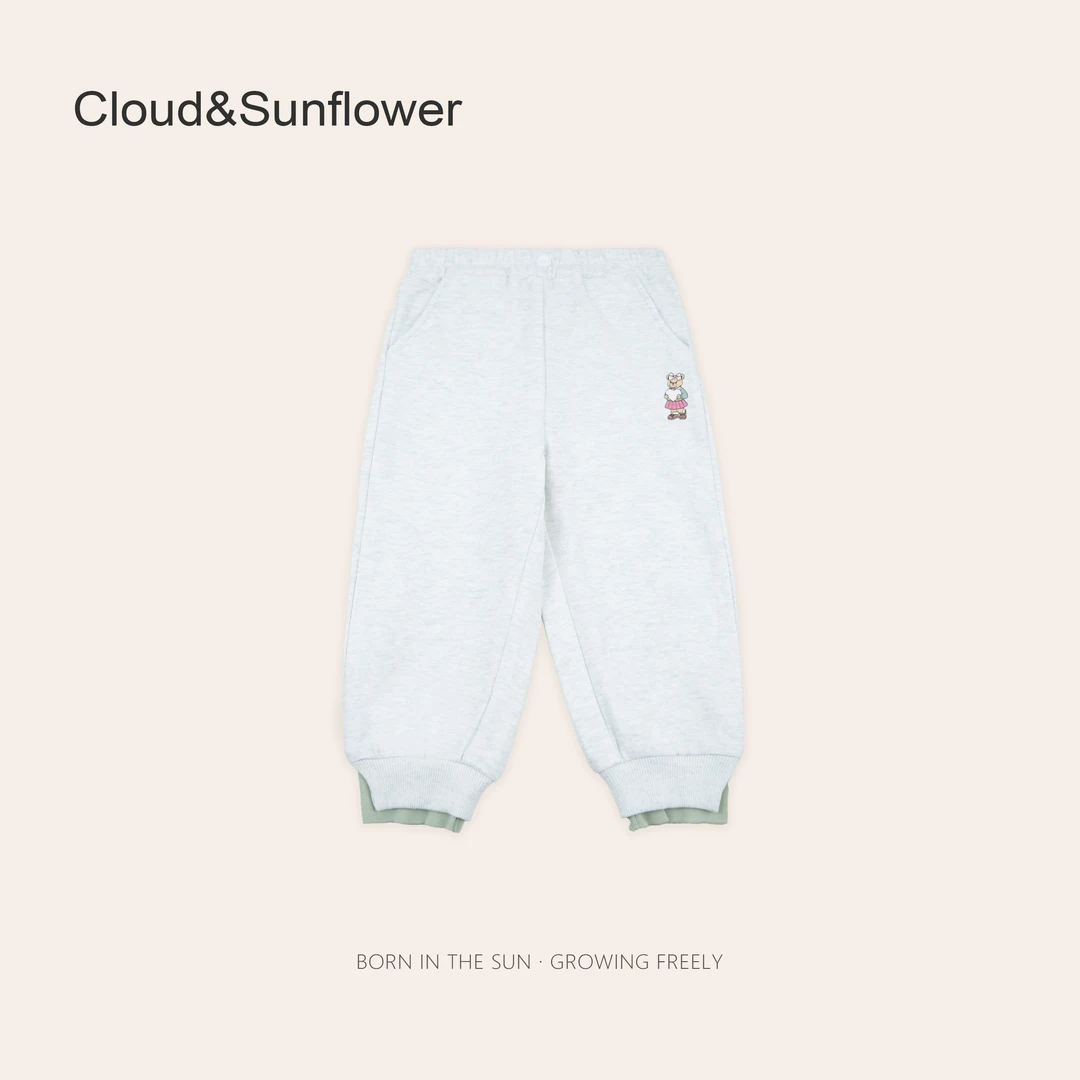 【云朵小葵】女童春季一粒扣小熊刺绣拼接束脚裤1113683