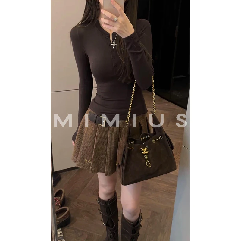 【mimius】P 亨利领基础款修身显瘦半开领纽扣打底上衣 G09315