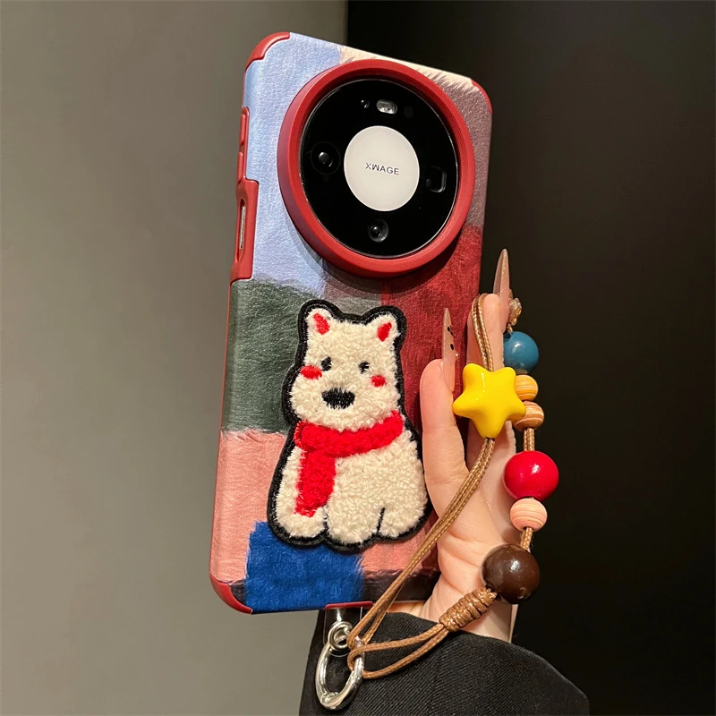 适用华为mate80proMax手机壳拼色刺绣围巾西高地mate70/60pro女款