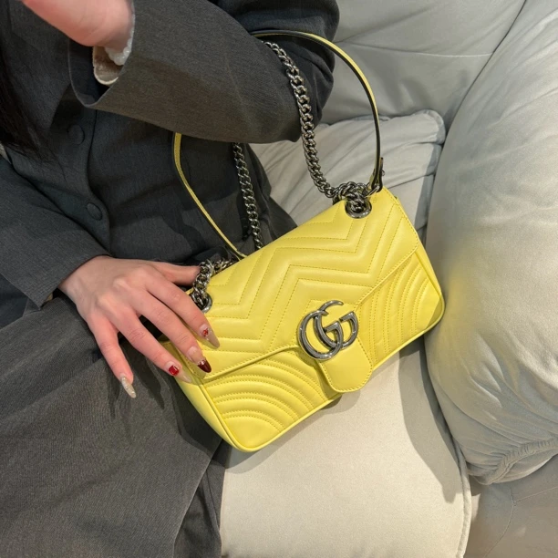 95新 GUCCI/古驰 Gucci马蒙26小鸡黄单肩包手提包