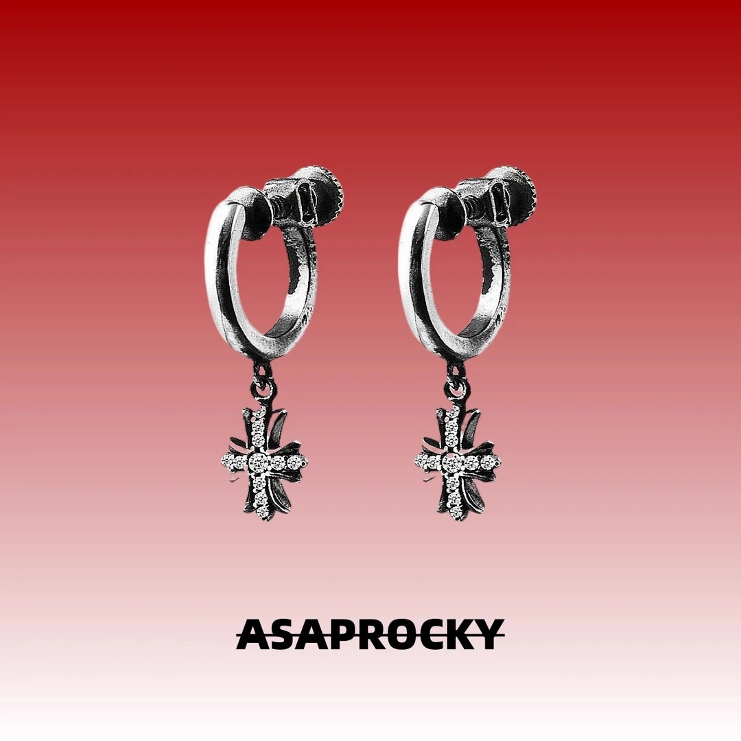 铜合金合成锆石耳饰 AR 银针无耳洞胖丁高级做旧十字螺丝款耳夹