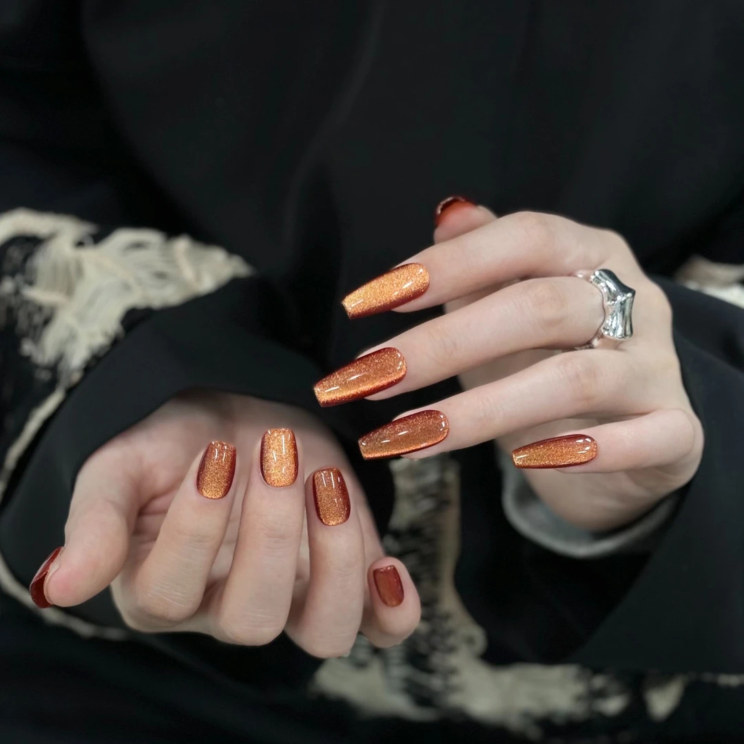 「S820枫糖缎光」焦糖色竖光猫眼纯手工穿戴甲显白 18种甲型定制