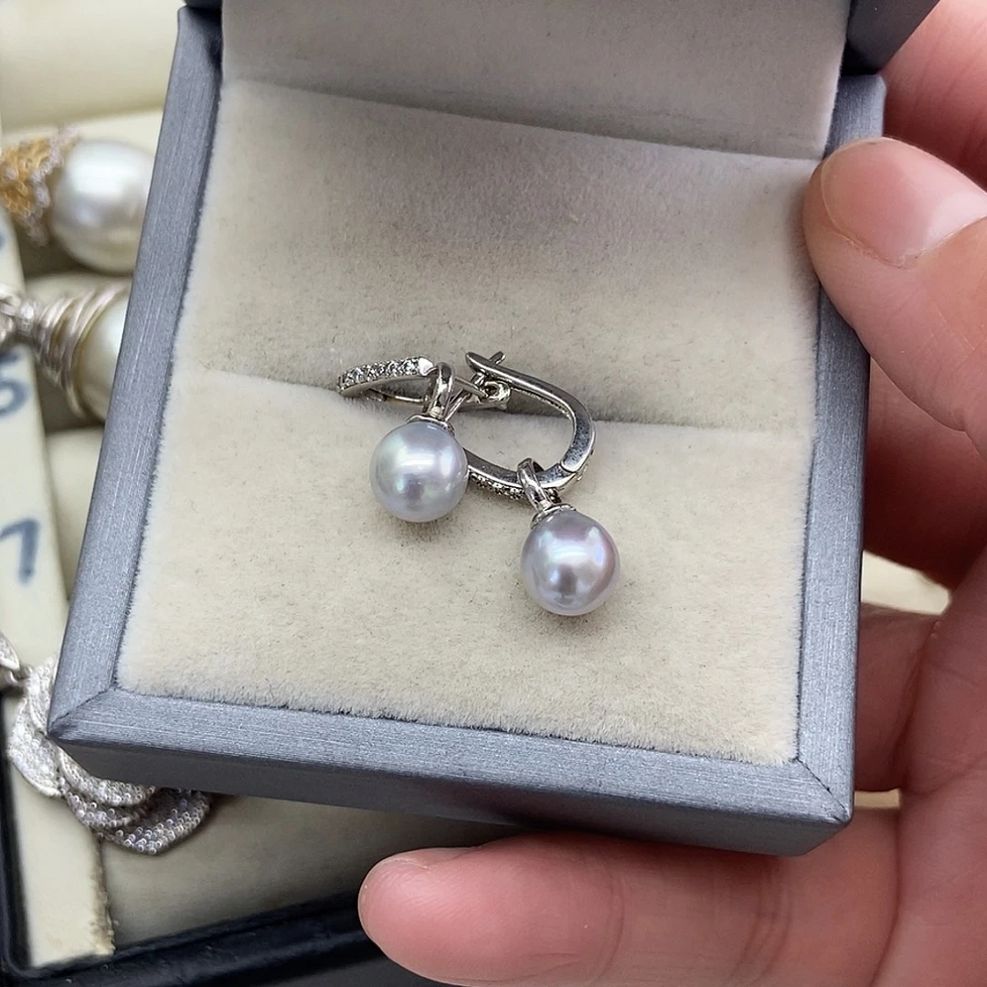 银S925镶嵌耳饰海水珍珠
