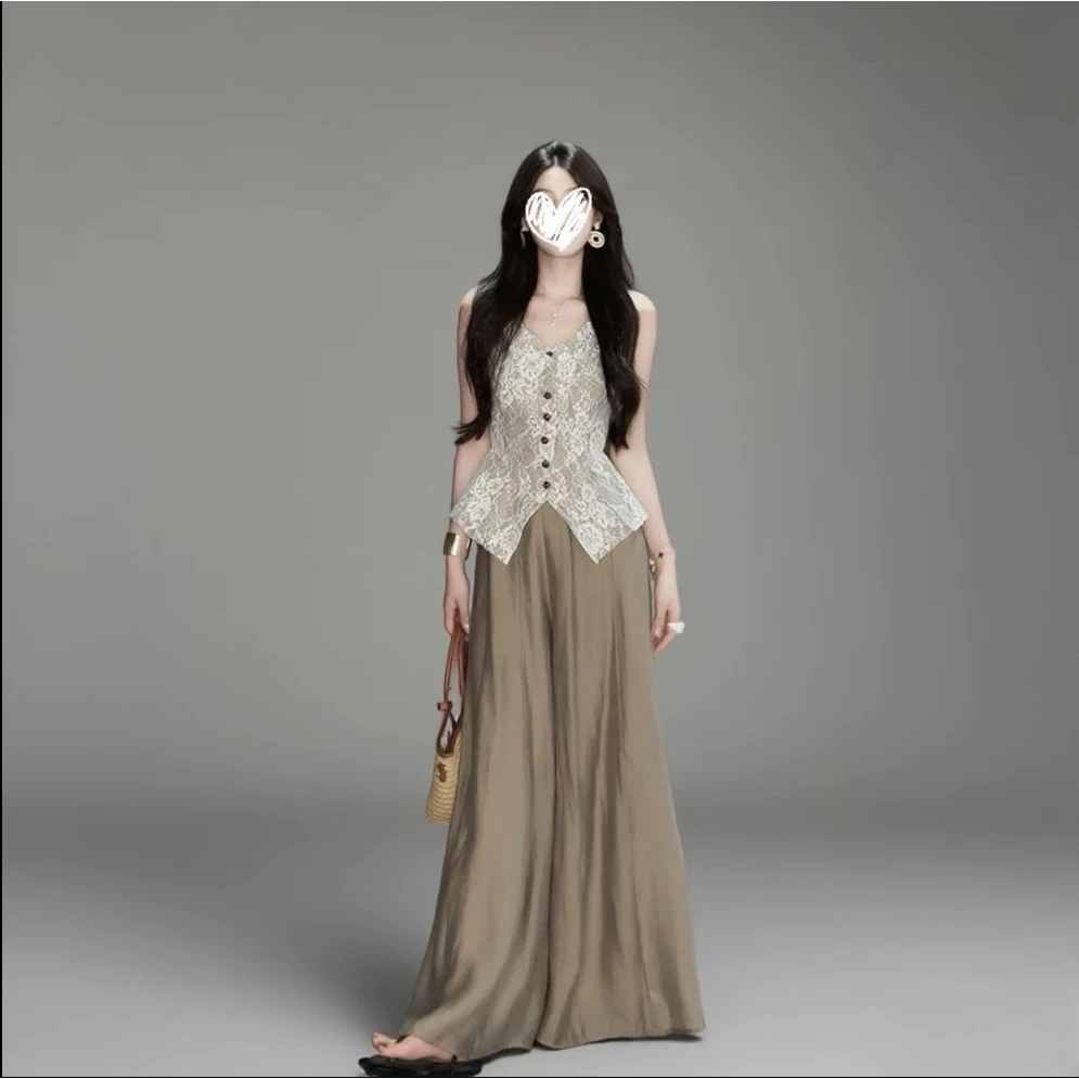 高级松弛感穿搭套装马甲无袖V领女上衣夏季新款休闲阔腿裤两件套