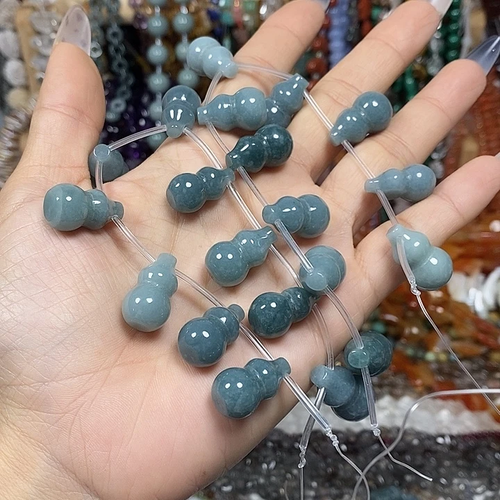 玛瑙/玉髓未镶嵌珠宝半成品天然蓝水翡翡葫芦卡12*18mm10颗