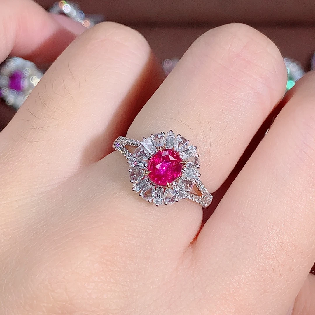 红宝石戒指18K金镶嵌1.05ct/天然宝石/七天无理由