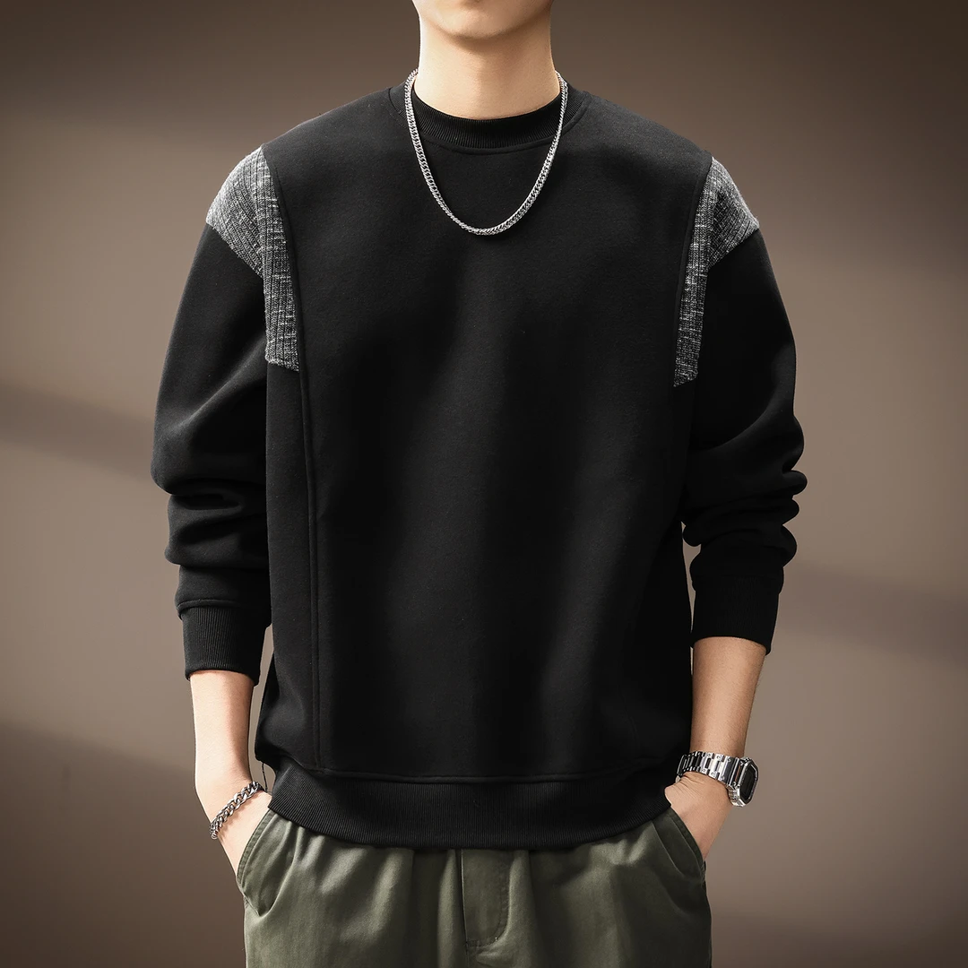 MR.MUDI/穆迪先生高端日系撞色拼接卫衣男士秋季新款潮流圆领上衣