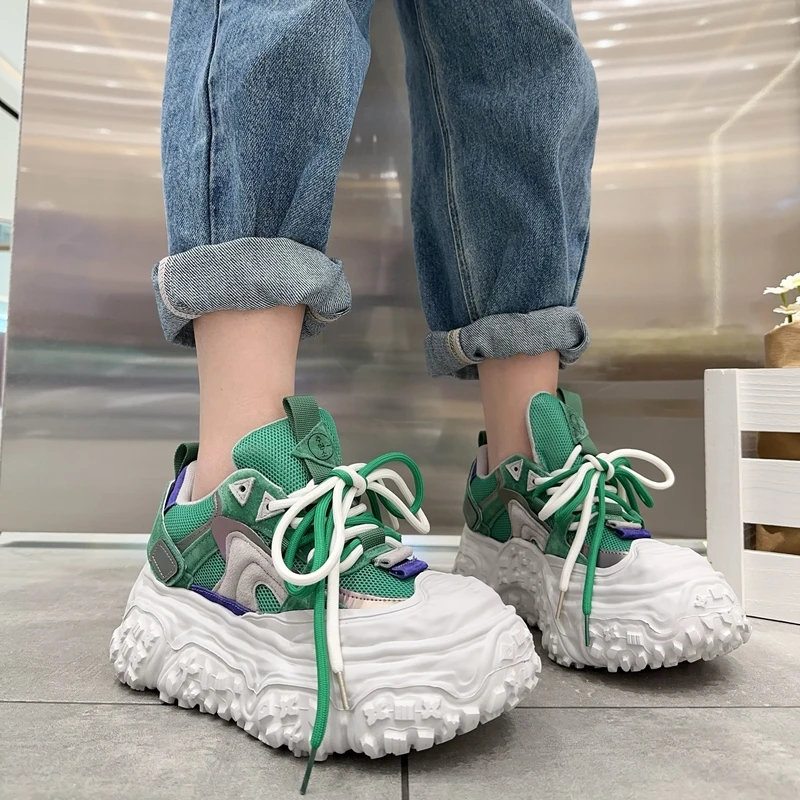 2025夏季厚底复古老爹鞋女透气单网运动休闲鞋拼色松糕底潮流百搭