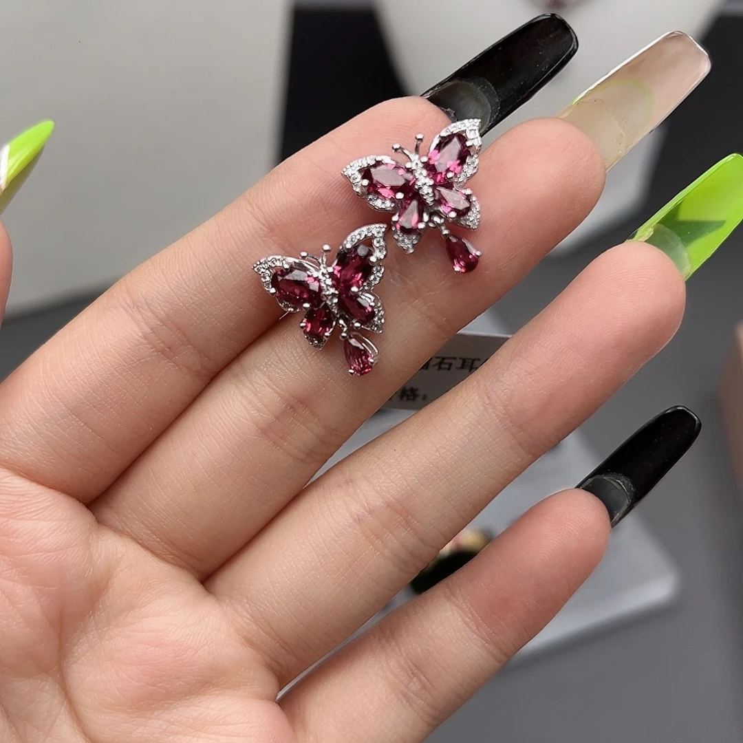 耳饰银S925镶嵌石榴石87