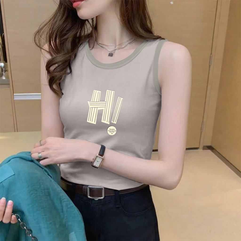 纯棉无袖背心T恤衫女夏季新款时尚洋气百搭休闲运动内搭打底上衣