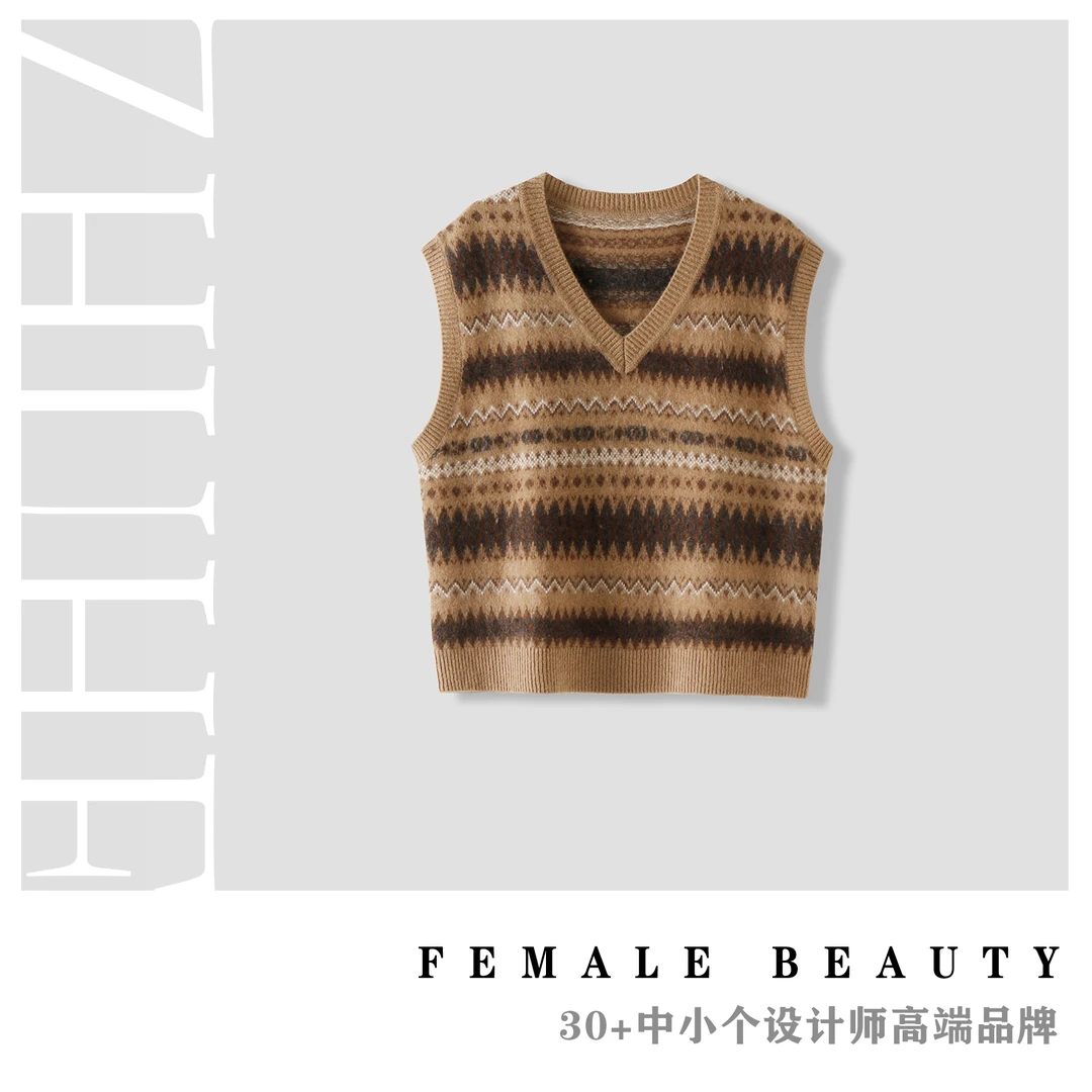 ZHUHE祝赫-复古条纹提花时尚针织马甲-5DMZH274