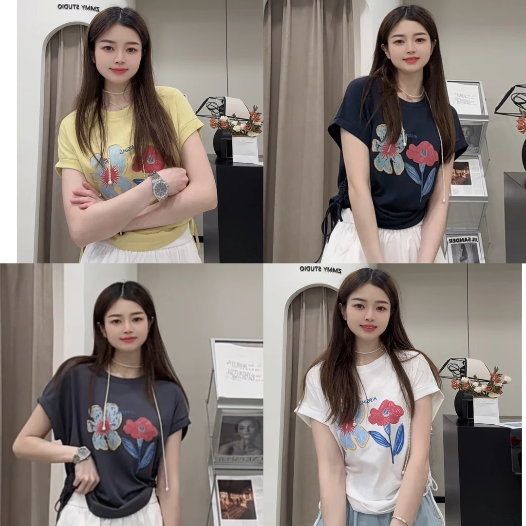 【ZMMY严选私服】夏季新款设感修身显瘦花朵抽绳短袖K5052806