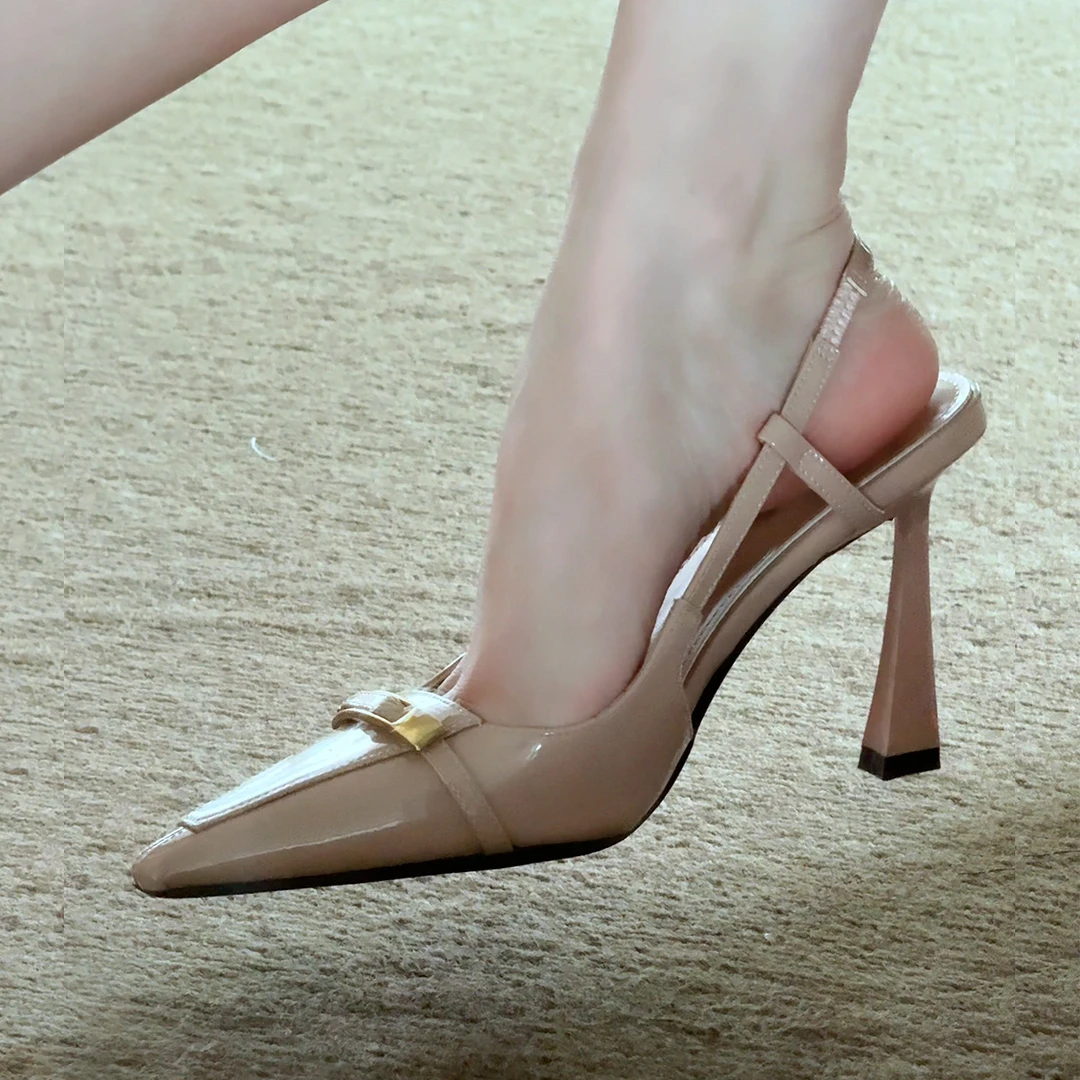尖头高跟鞋女2025爆款洋气法式通勤百搭裸色后空单鞋不累脚高级感