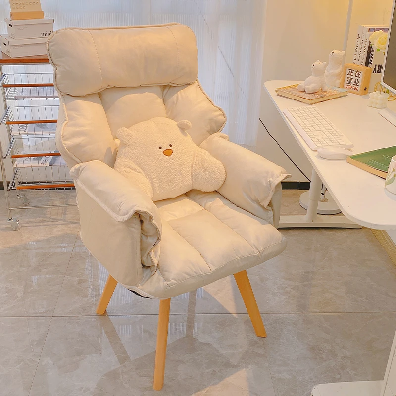 懒人沙发椅实木腿电脑椅家用卧室旋转书桌椅简约休闲奶油风靠背椅