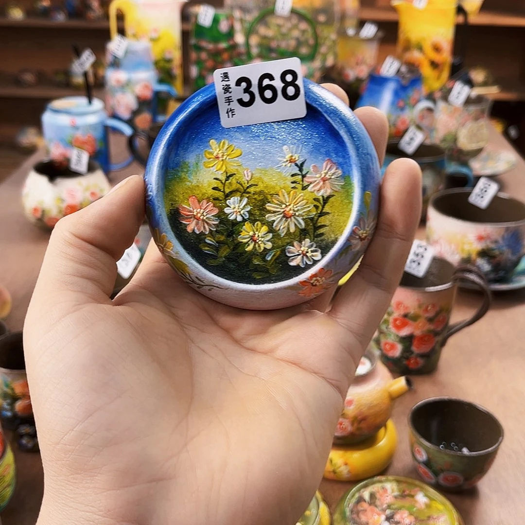 纯纯油画风茶盘纯纯莫奈油画风盖置