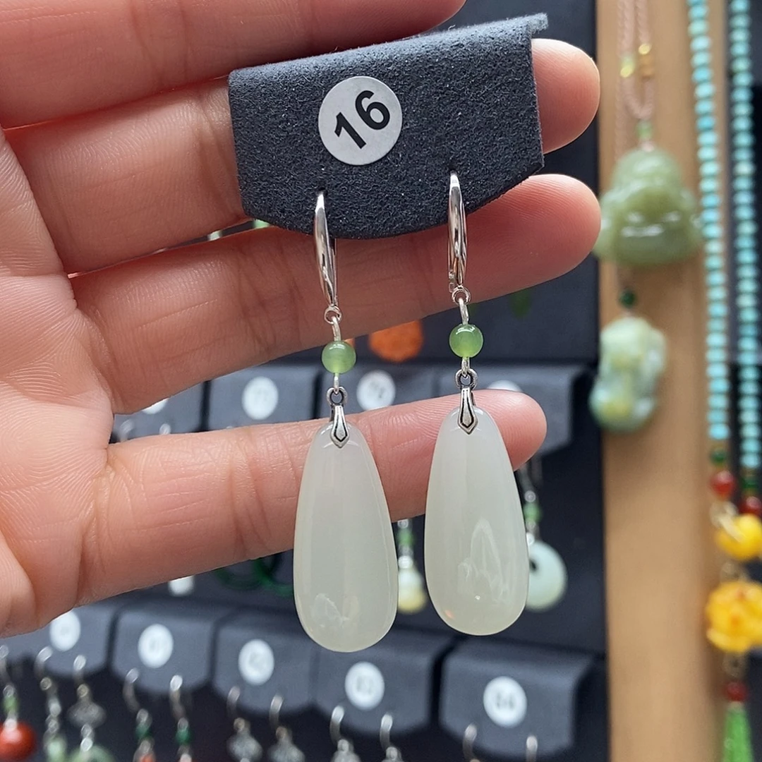 *****和田玉银S925镶嵌耳饰