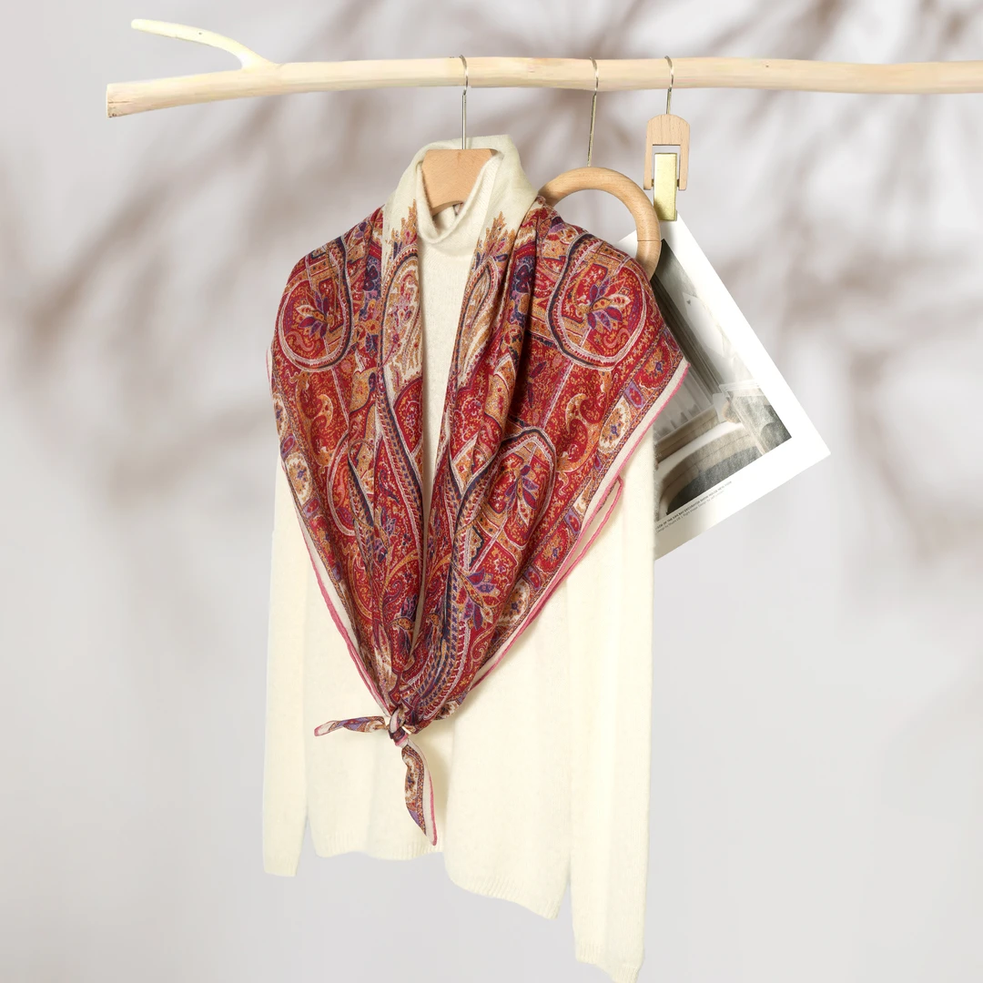 [灵韵腰果]羊绒方巾女士时尚围巾尺寸95*95cm