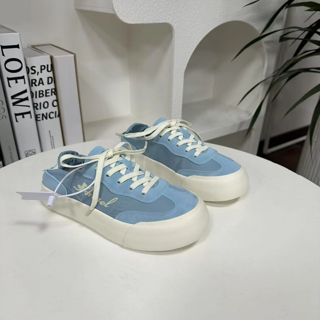 W-8638 蓝色德训鞋女2025春季新款休闲鞋厚底板鞋增高运动阿甘鞋