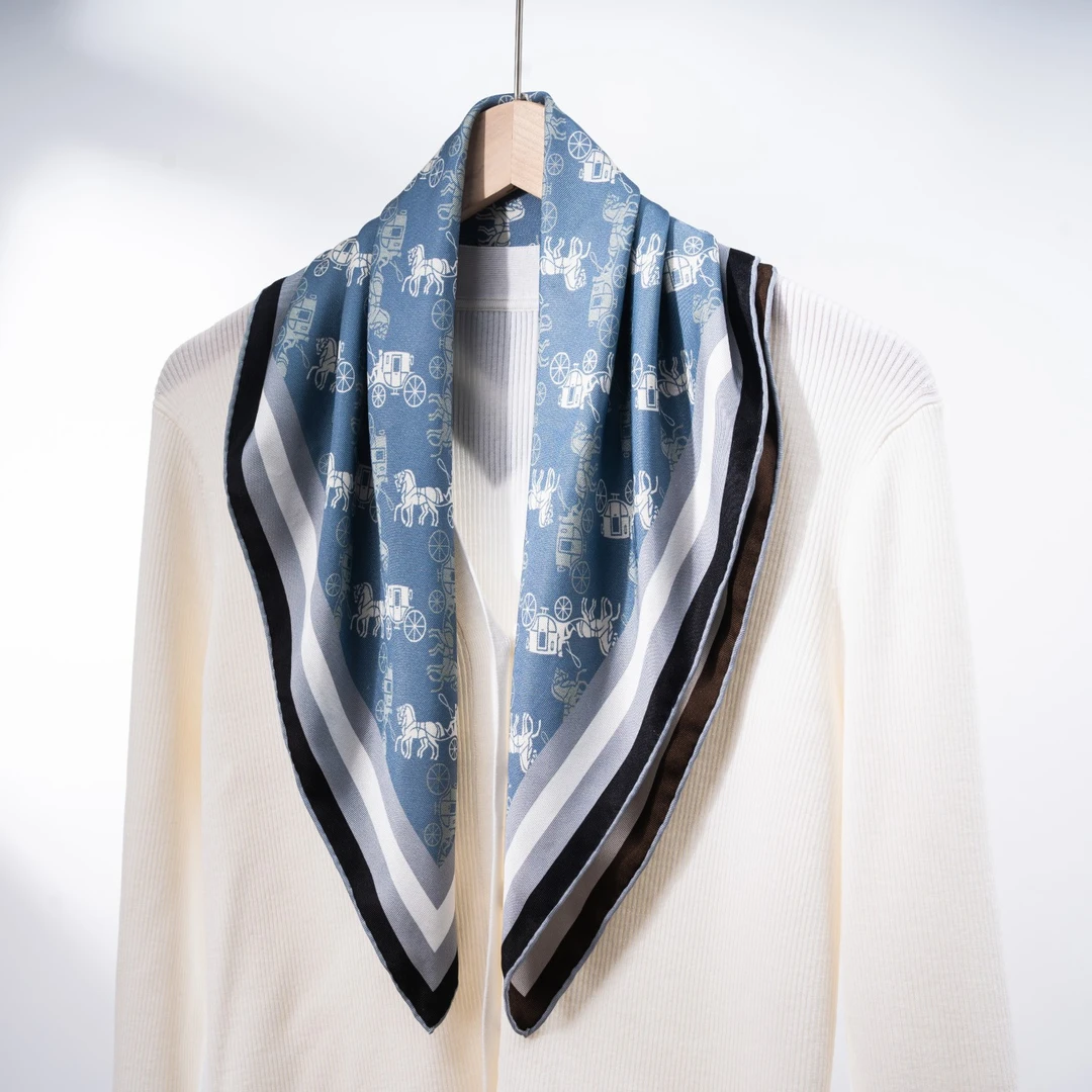 加禾【牛仔小飞马3.0】重磅桑蚕丝意罗绸女士围巾披肩丝巾65*65