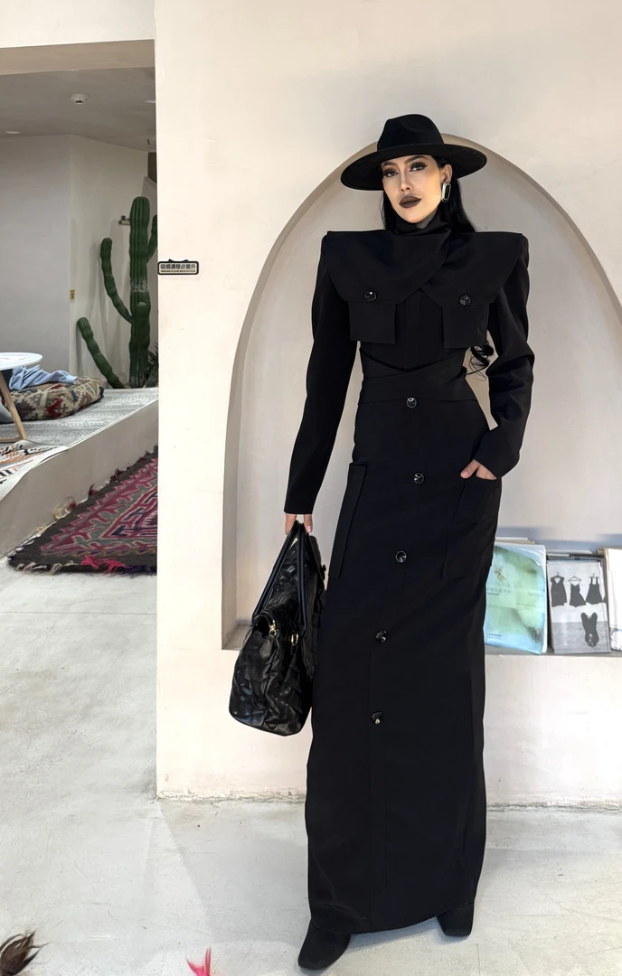 【MEYFIRA品牌高级设计款】新款83号显瘦气质网红时尚黑色收腰秋冬