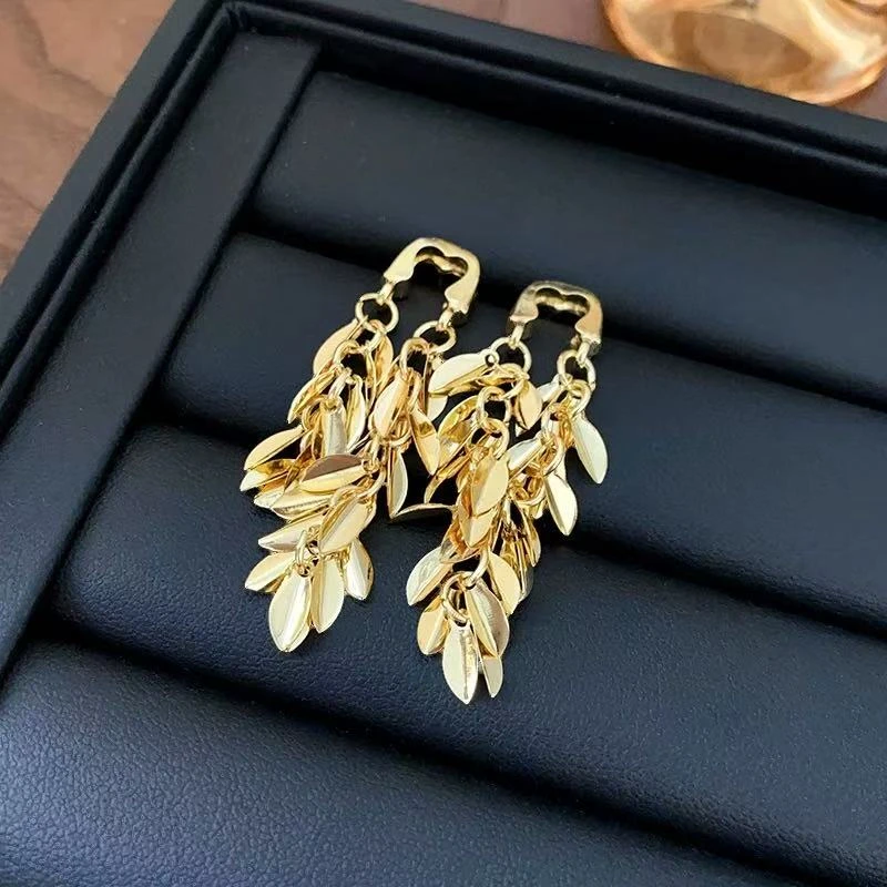 铜合金耳饰  金色树叶轻奢高级感小众精致耳环耳饰女N2619
