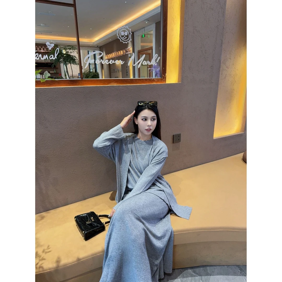 珩绣开衫阔腿裤秋冬显瘦休闲风春秋针织时尚套装X-MX813-1